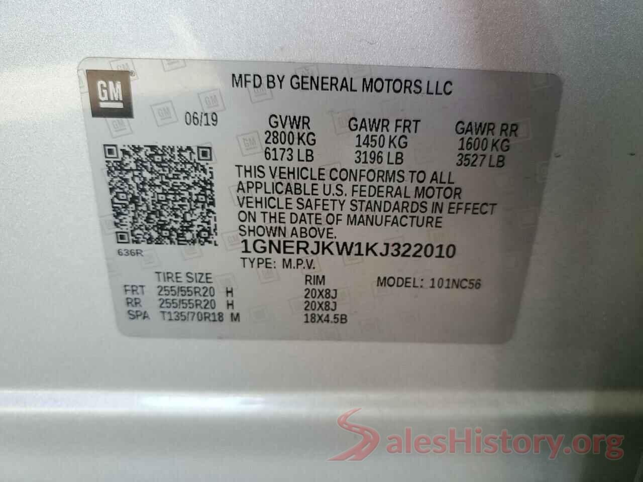 1GNERJKW1KJ322010 2019 CHEVROLET TRAVERSE