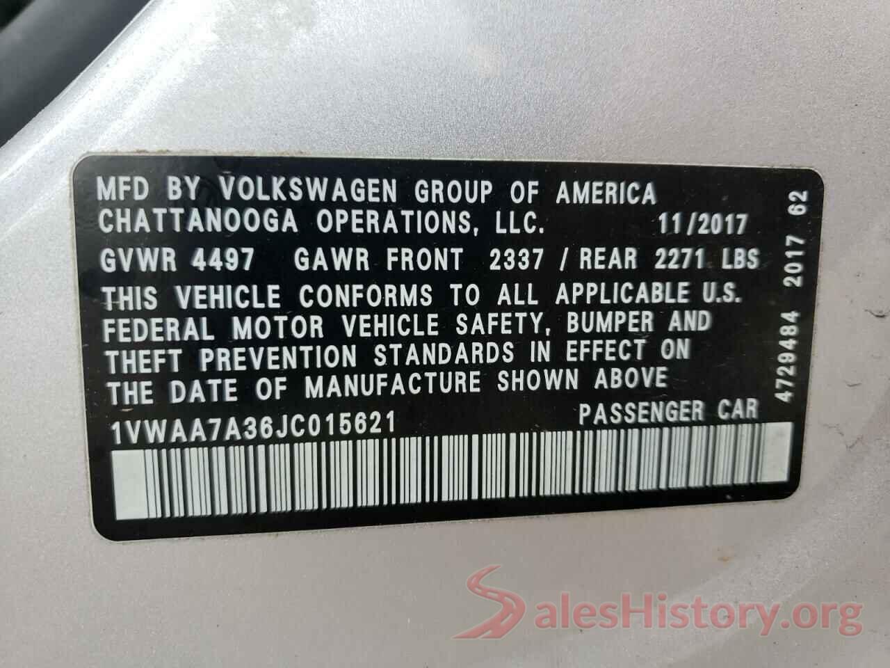 1VWAA7A36JC015621 2018 VOLKSWAGEN PASSAT