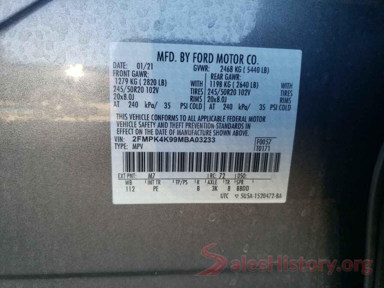 2FMPK4K99MBA03233 2021 FORD EDGE