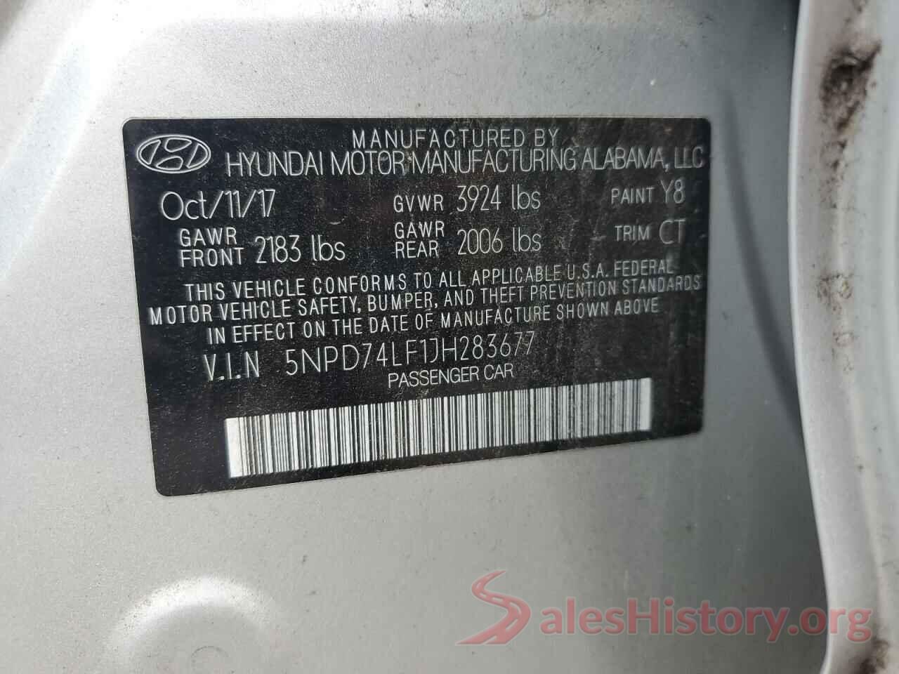 5NPD74LF1JH283677 2018 HYUNDAI ELANTRA