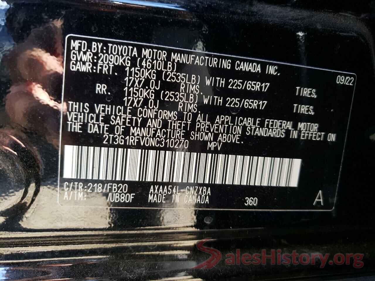 2T3G1RFV0NC310270 2022 TOYOTA RAV4