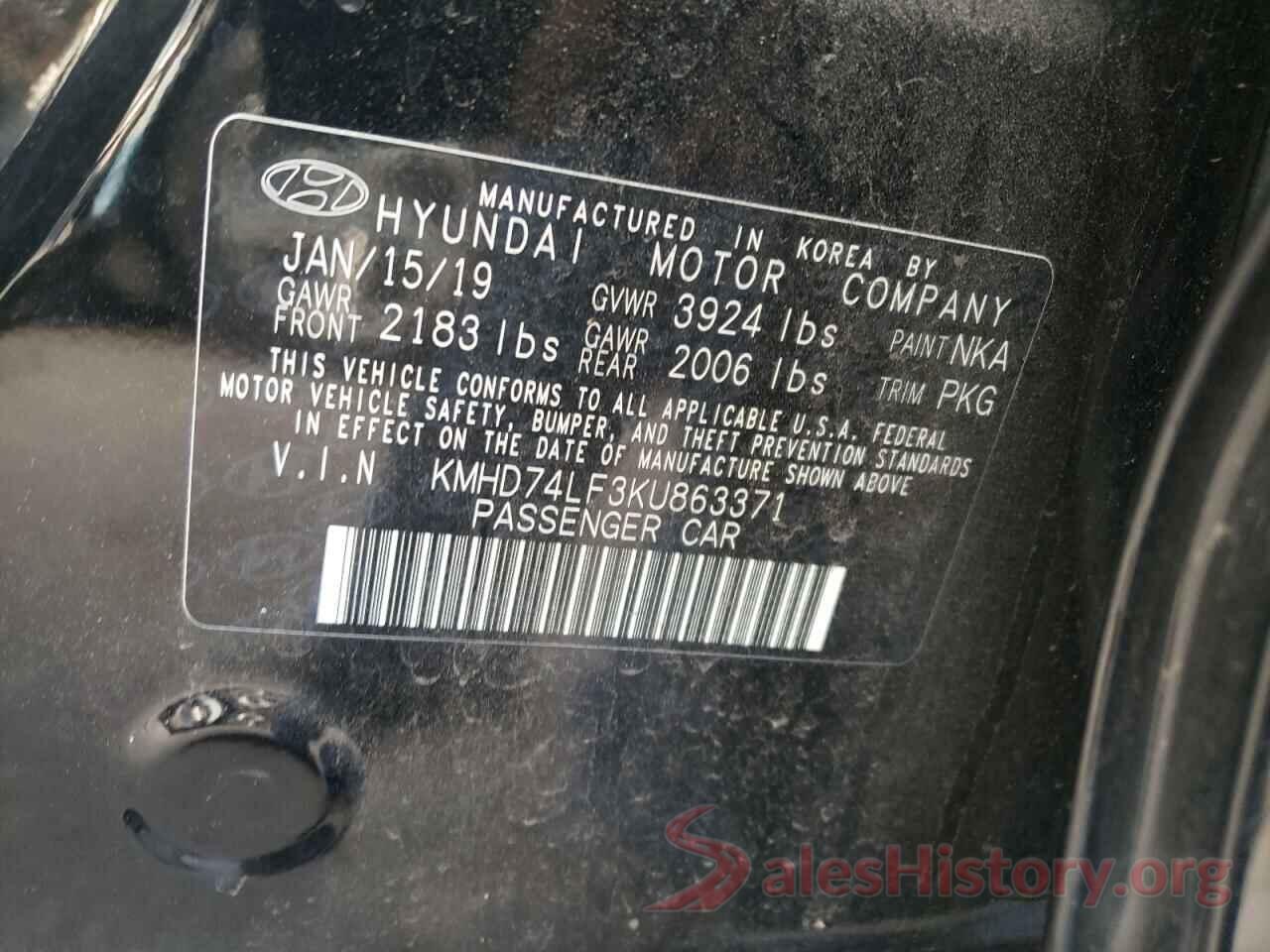 KMHD74LF3KU863371 2019 HYUNDAI ELANTRA