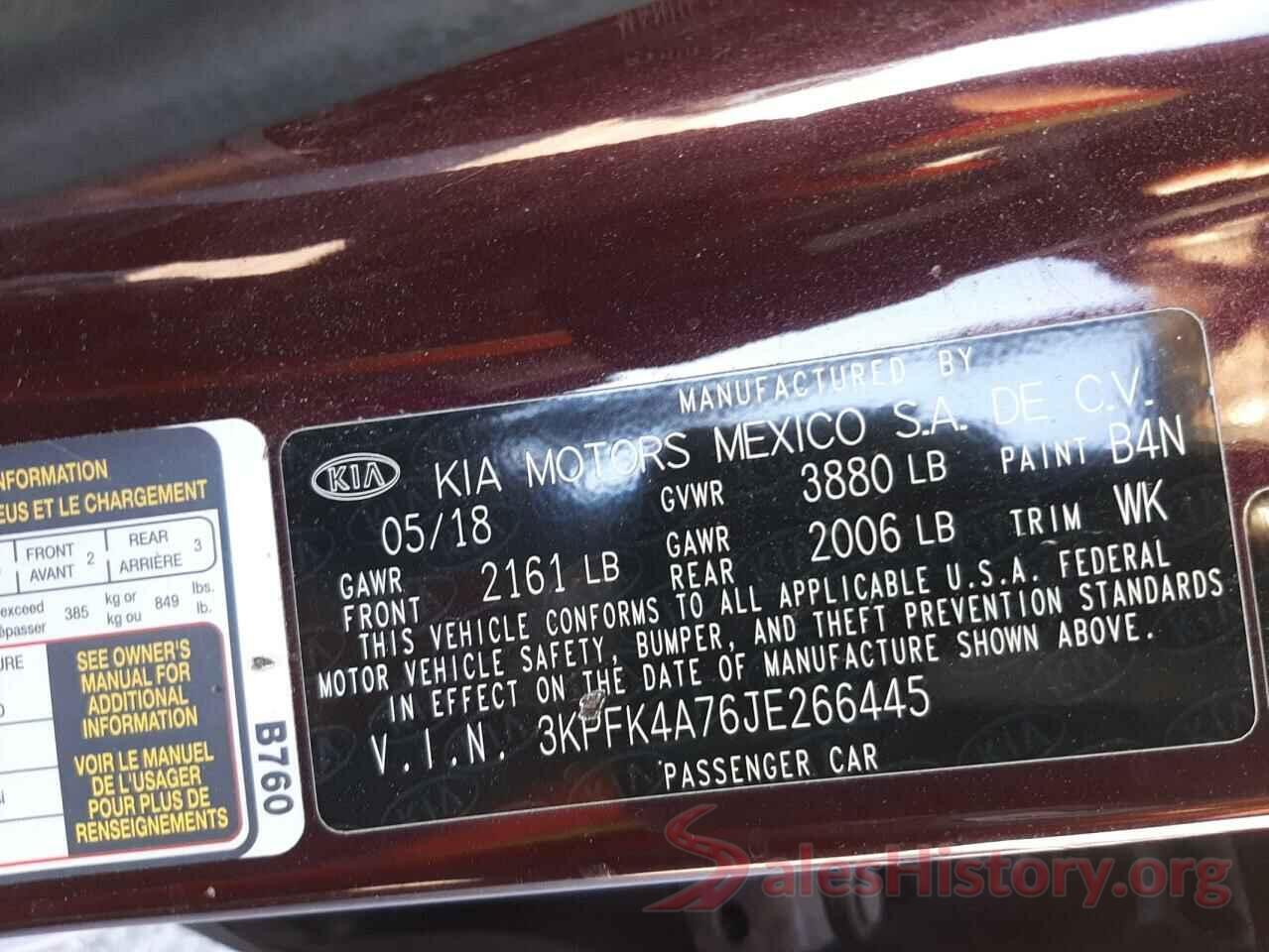 3KPFK4A76JE266445 2018 KIA FORTE