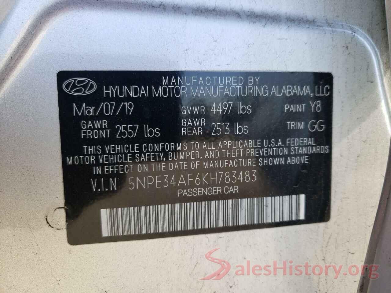 5NPE34AF6KH783483 2019 HYUNDAI SONATA