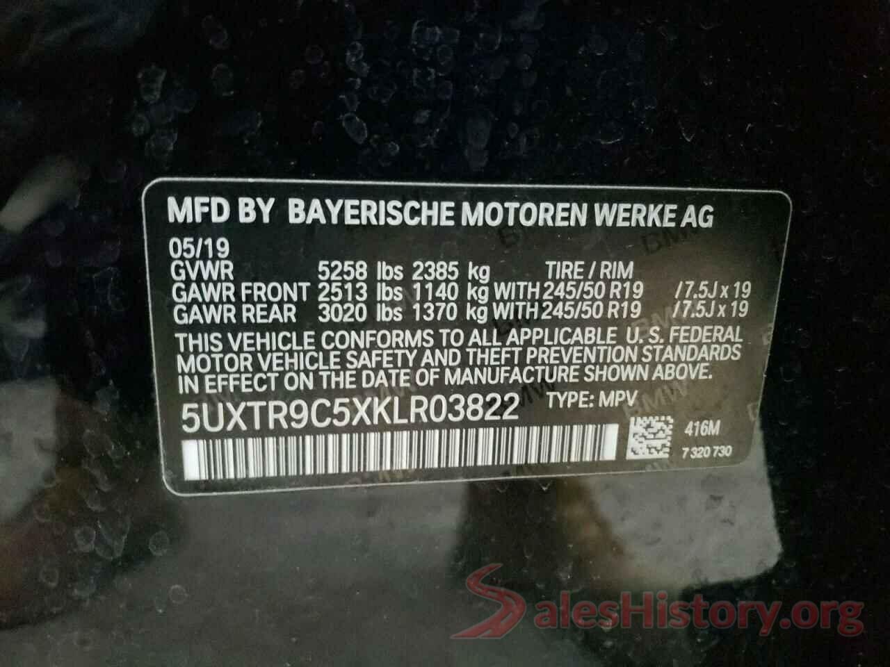 5UXTR9C5XKLR03822 2019 BMW X3