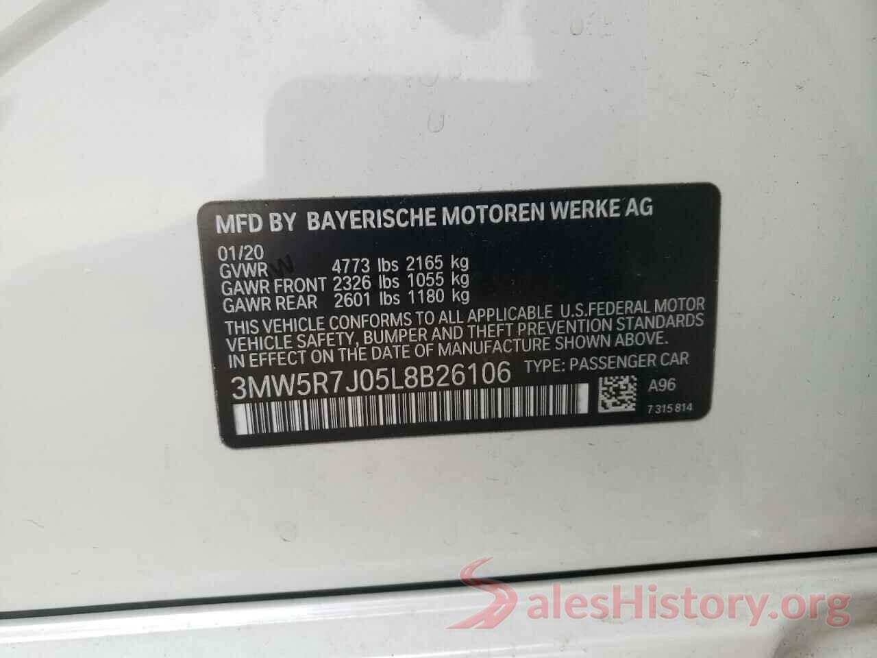 3MW5R7J05L8B26106 2020 BMW 3 SERIES