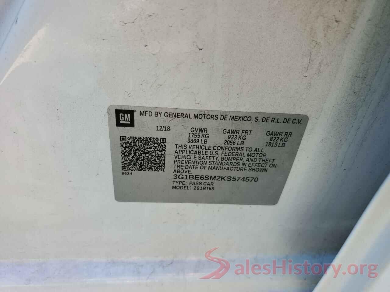 3G1BE6SM2KS574570 2019 CHEVROLET CRUZE