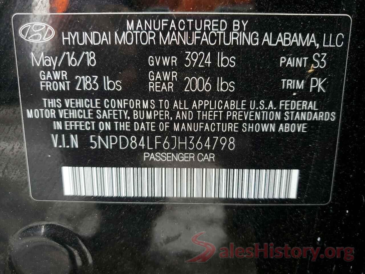 5NPD84LF6JH364798 2018 HYUNDAI ELANTRA