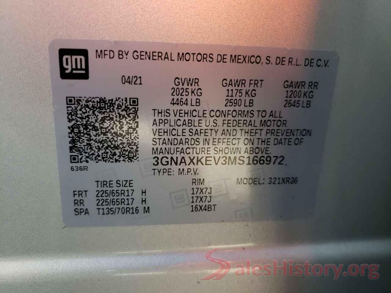 3GNAXKEV3MS166972 2021 CHEVROLET EQUINOX