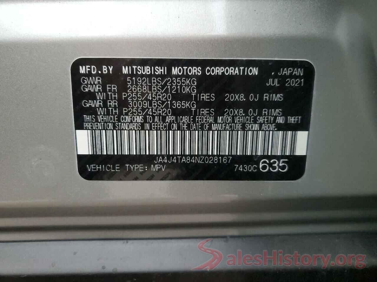 JA4J4TA84NZ028167 2022 MITSUBISHI OUTLANDER