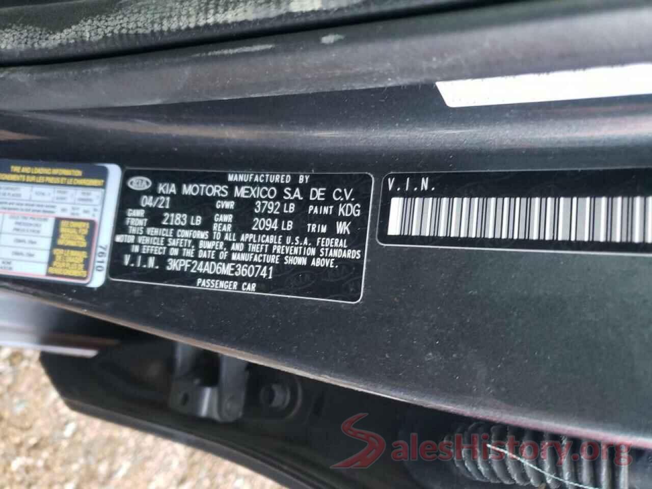 3KPF24AD6ME360741 2021 KIA FORTE