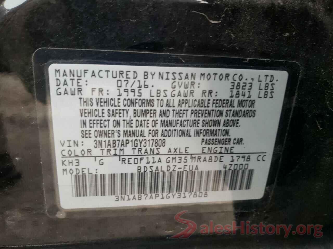 3N1AB7AP1GY317808 2016 NISSAN SENTRA