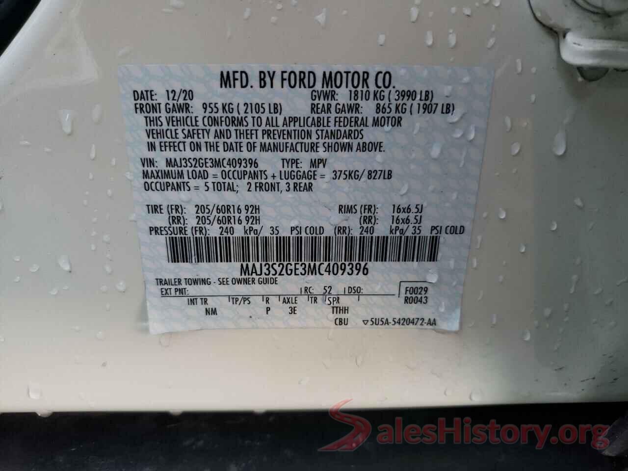 MAJ3S2GE3MC409396 2021 FORD ECOSPORT