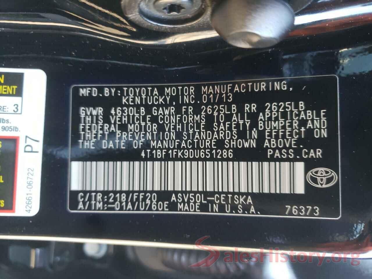 4T1BF1FK9DU651286 2013 TOYOTA CAMRY