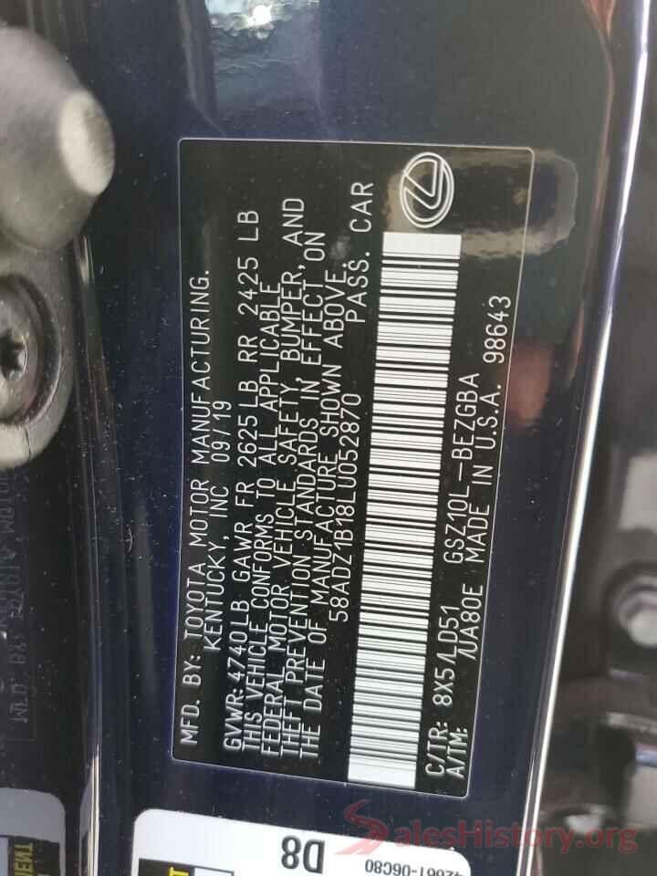 58ADZ1B18LU052870 2020 LEXUS ES350