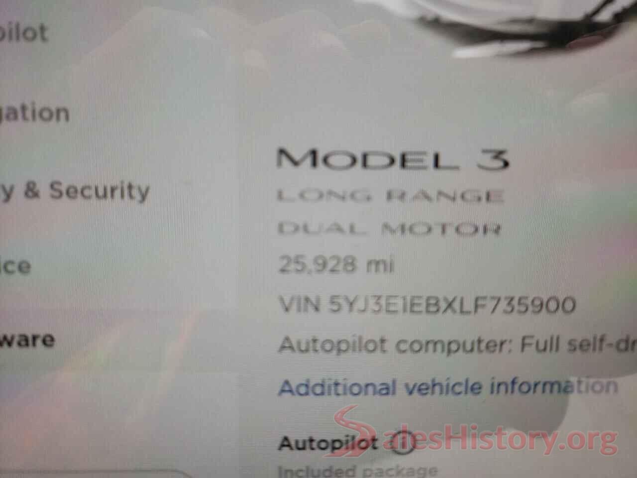 5YJ3E1EBXLF735900 2020 TESLA MODEL 3