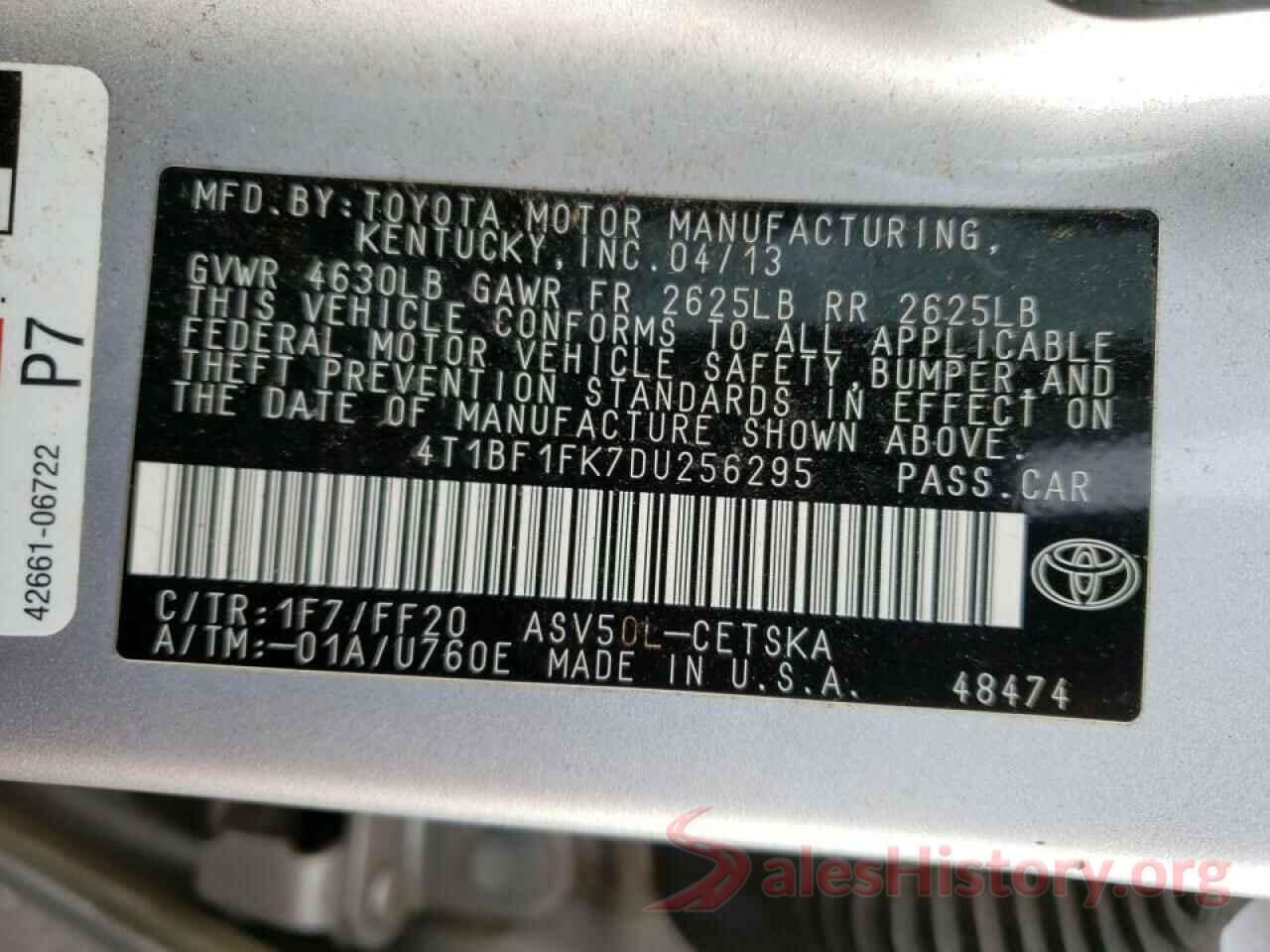 4T1BF1FK7DU256295 2013 TOYOTA CAMRY