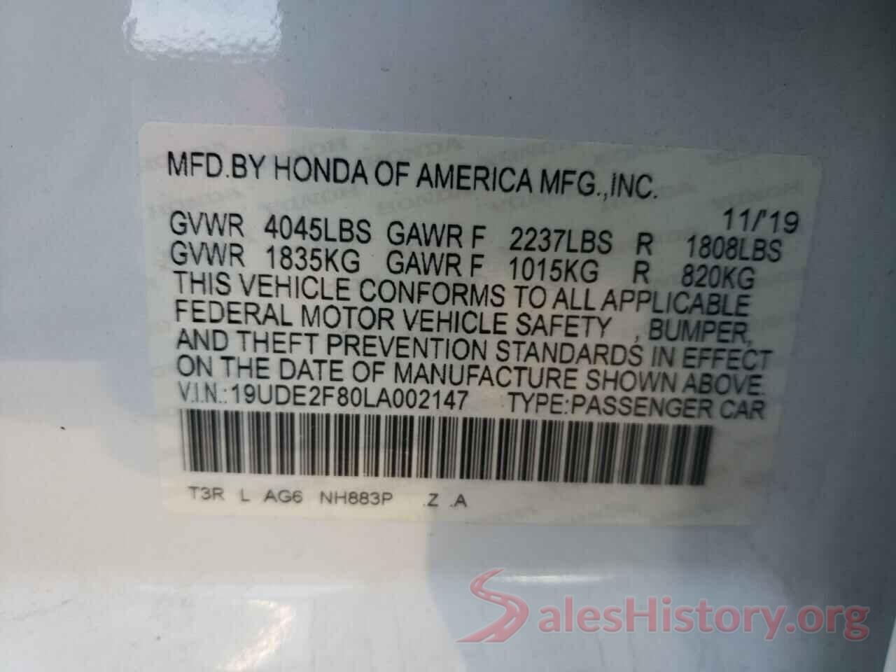 19UDE2F80LA002147 2020 ACURA ILX