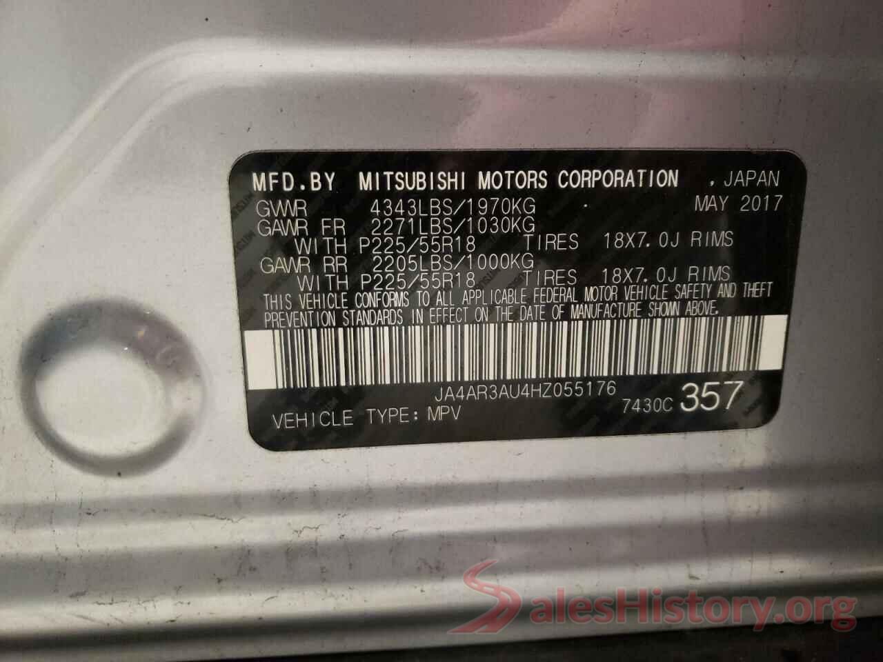 JA4AR3AU4HZ055176 2017 MITSUBISHI OUTLANDER