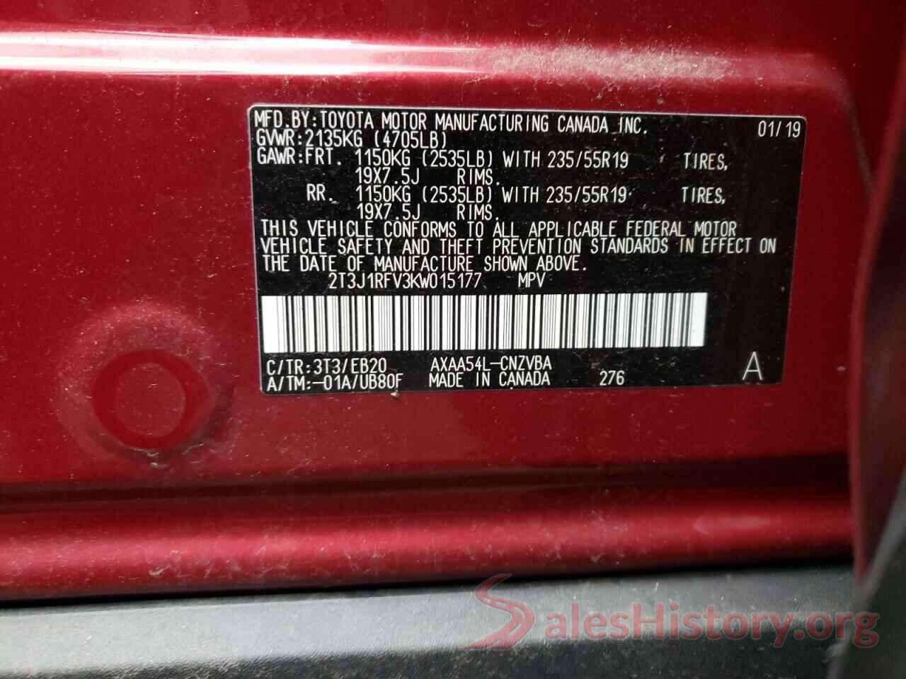 2T3J1RFV3KW015177 2019 TOYOTA RAV4