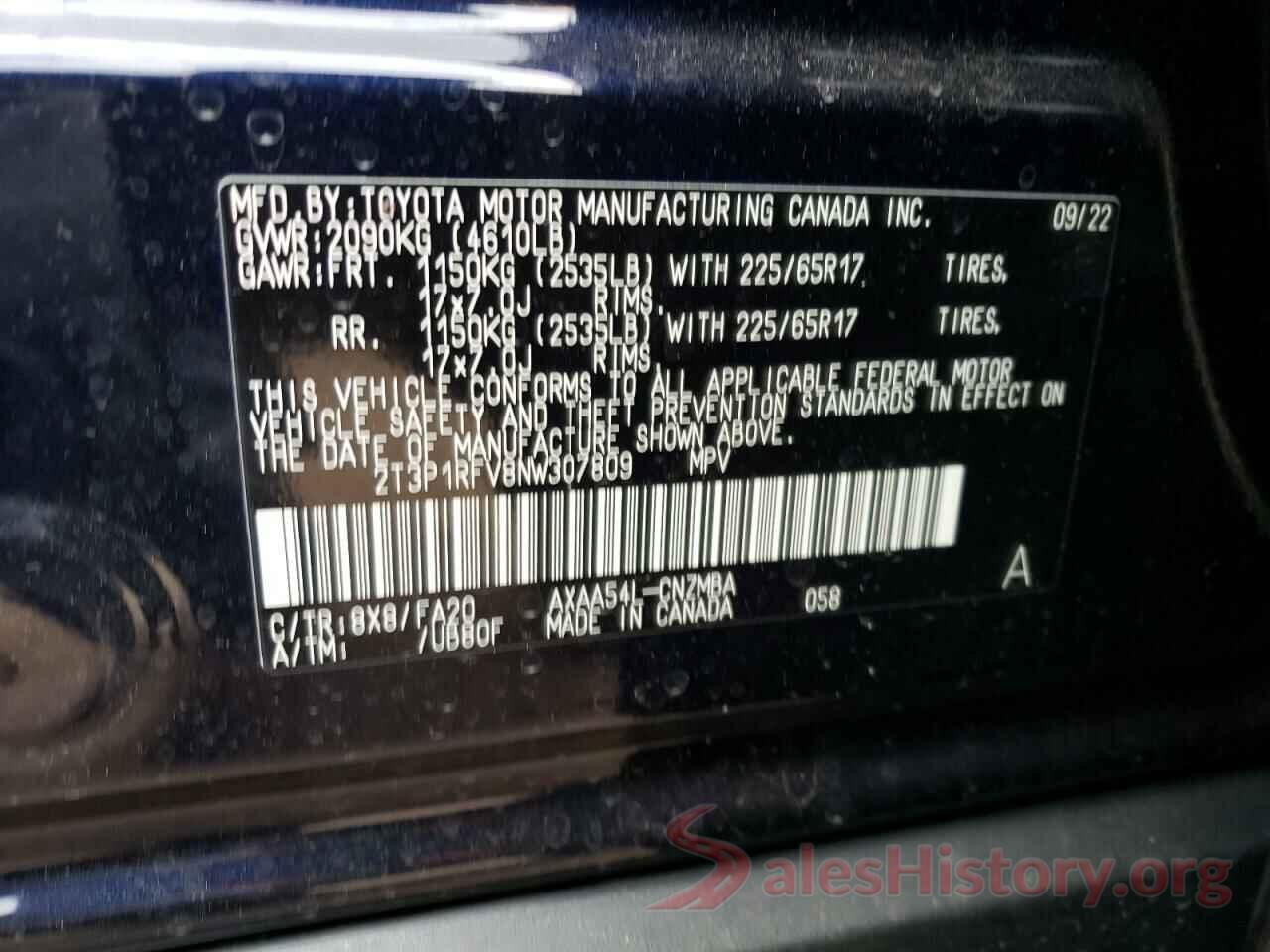 2T3P1RFV8NW307809 2022 TOYOTA RAV4