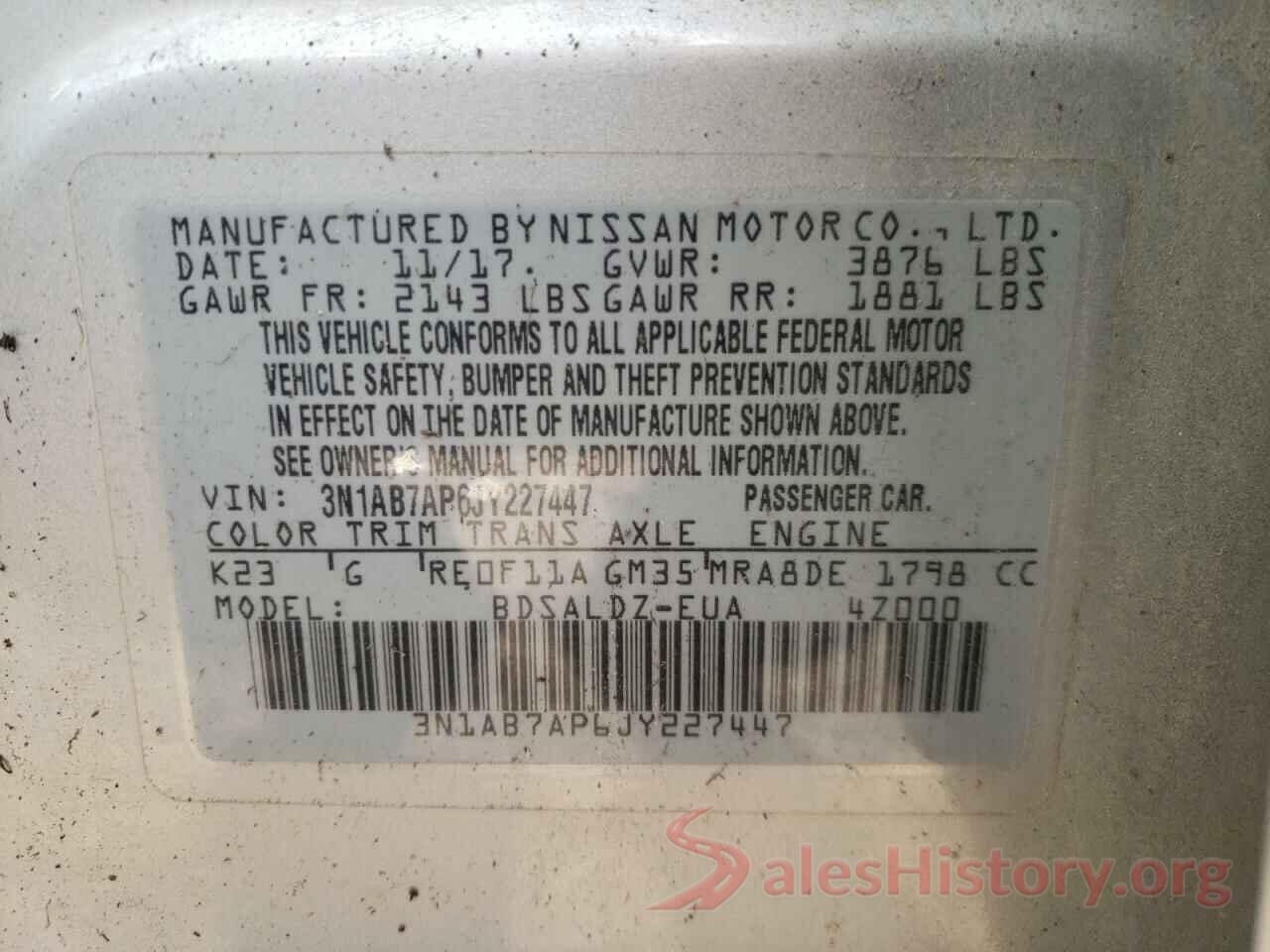 3N1AB7AP6JY227447 2018 NISSAN SENTRA