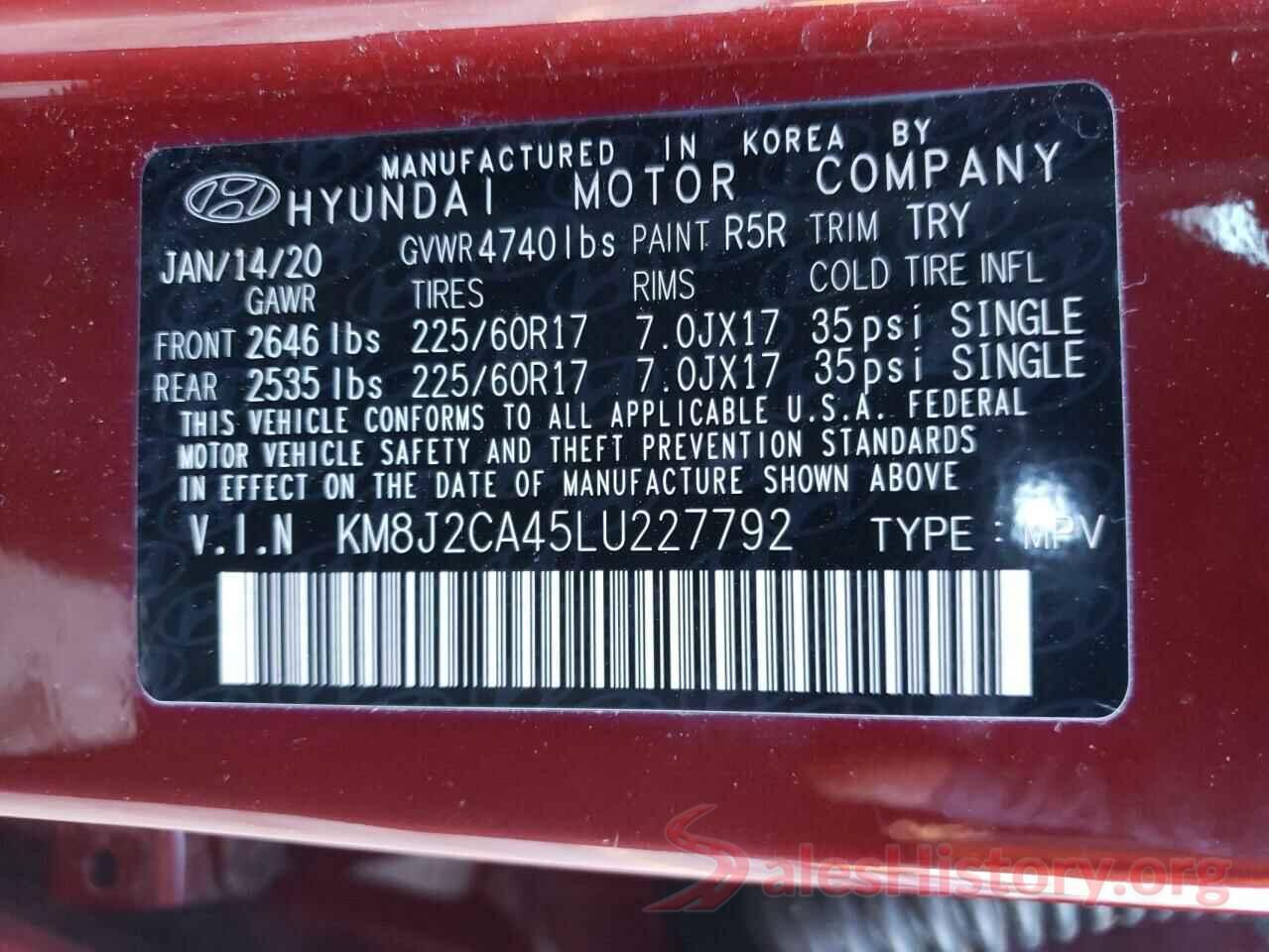 KM8J2CA45LU227792 2020 HYUNDAI TUCSON