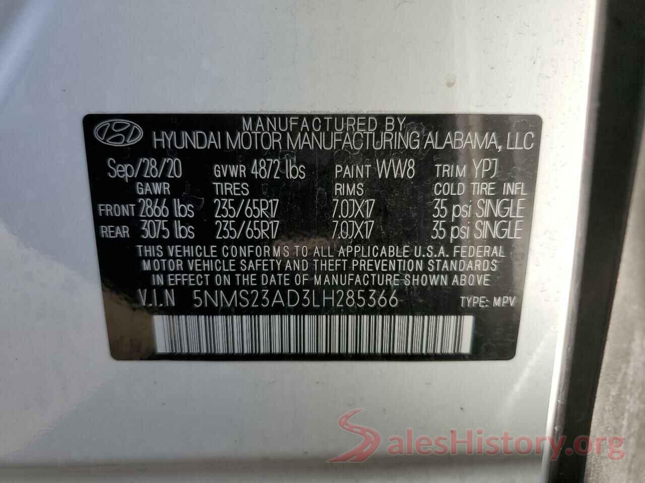 5NMS23AD3LH285366 2020 HYUNDAI SANTA FE