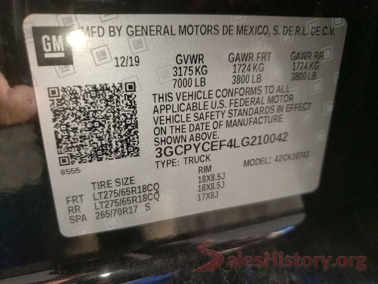 3GCPYCEF4LG210042 2020 CHEVROLET SILVERADO