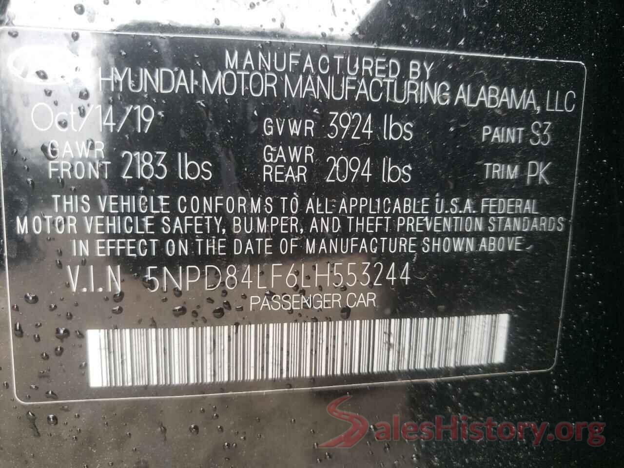 5NPD84LF6LH553244 2020 HYUNDAI ELANTRA