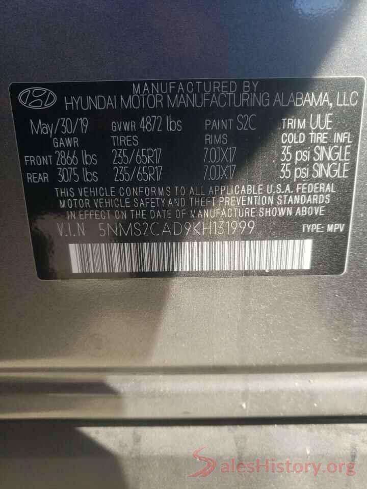 5NMS2CAD9KH131999 2019 HYUNDAI SANTA FE