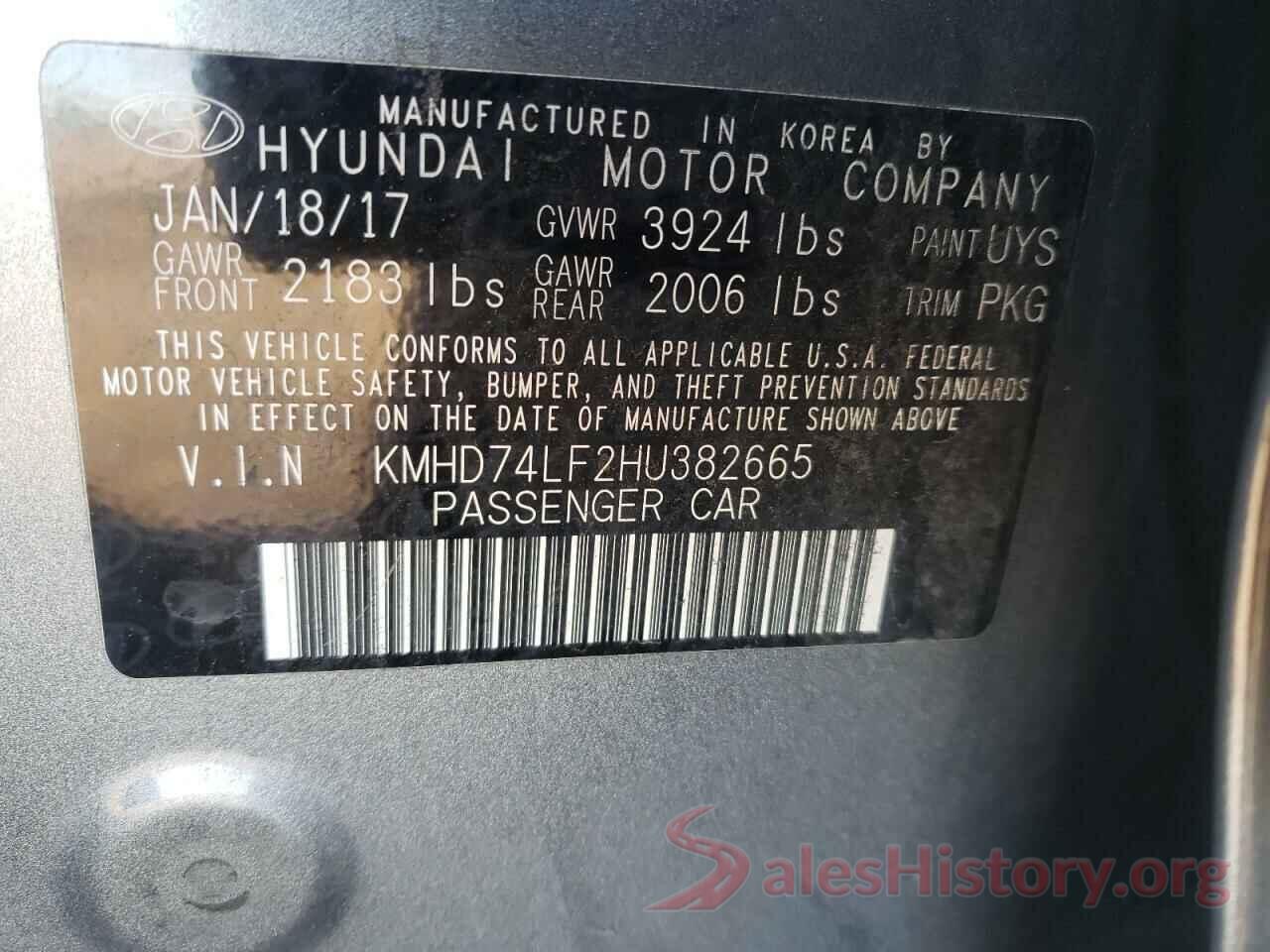 KMHD74LF2HU382665 2017 HYUNDAI ELANTRA