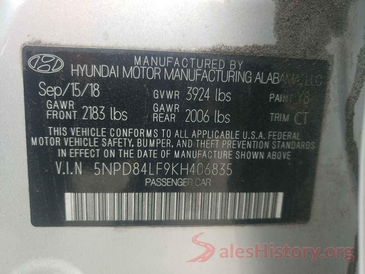 5NPD84LF9KH406835 2019 HYUNDAI ELANTRA