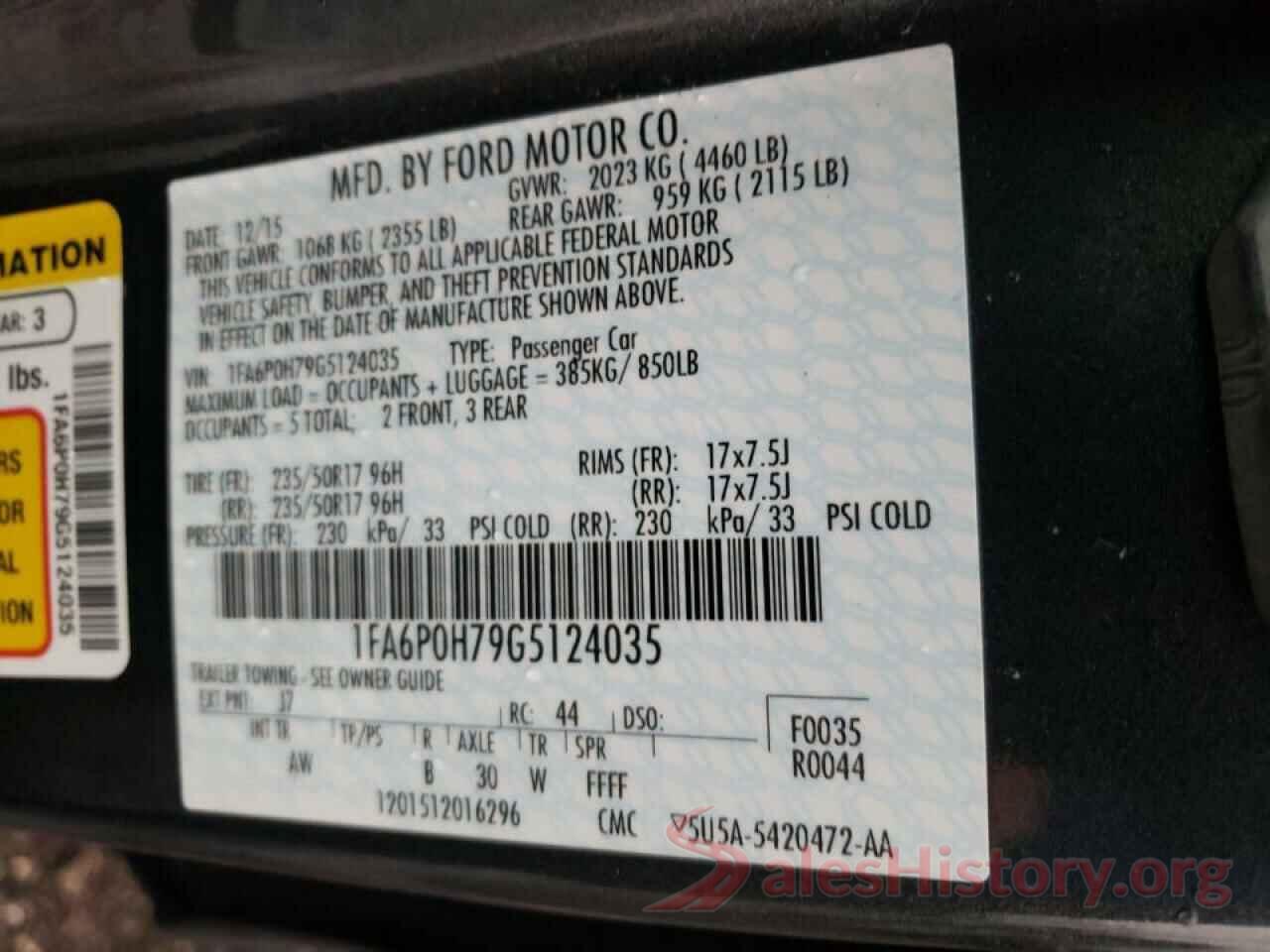 1FA6P0H79G5124035 2016 FORD FUSION