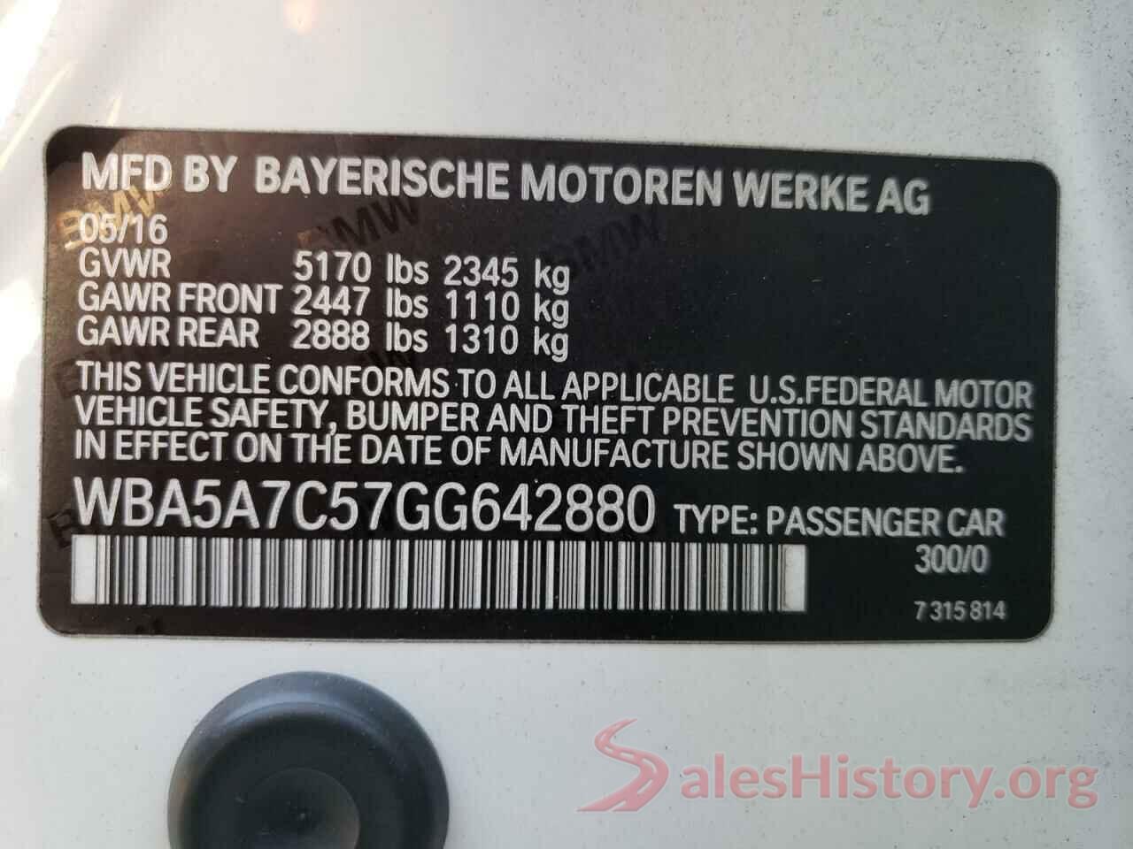 WBA5A7C57GG642880 2016 BMW 5 SERIES