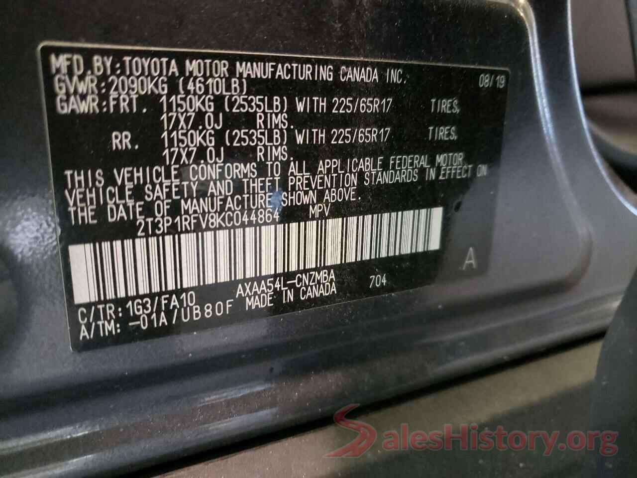 2T3P1RFV8KC044864 2019 TOYOTA RAV4