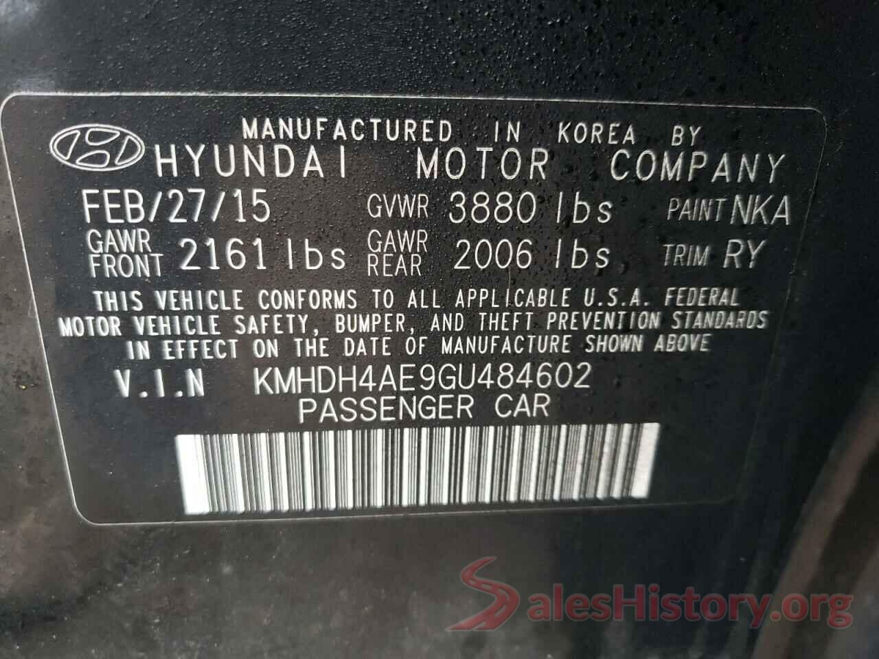 KMHDH4AE9GU484602 2016 HYUNDAI ELANTRA