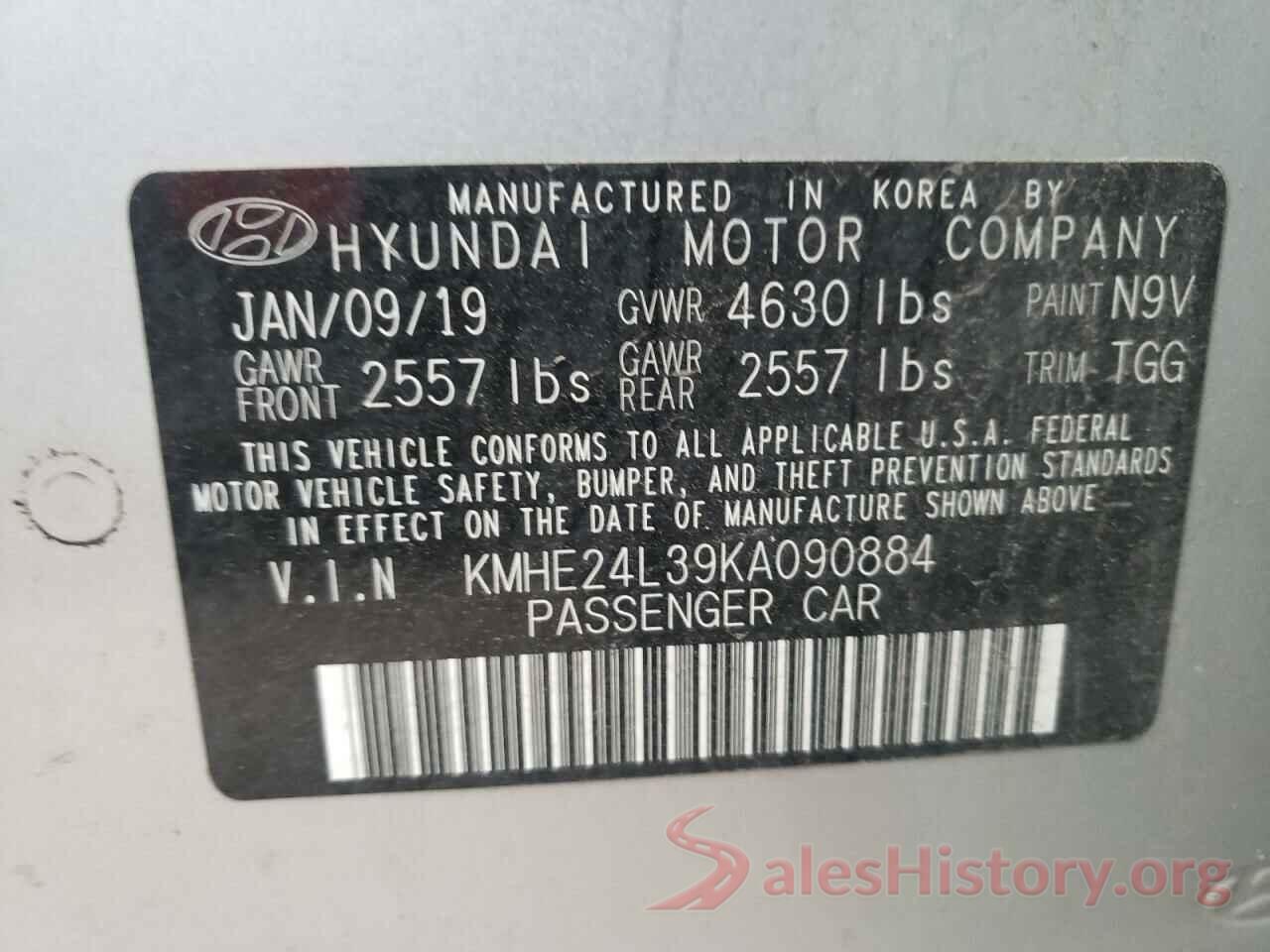 KMHE24L39KA090884 2019 HYUNDAI SONATA