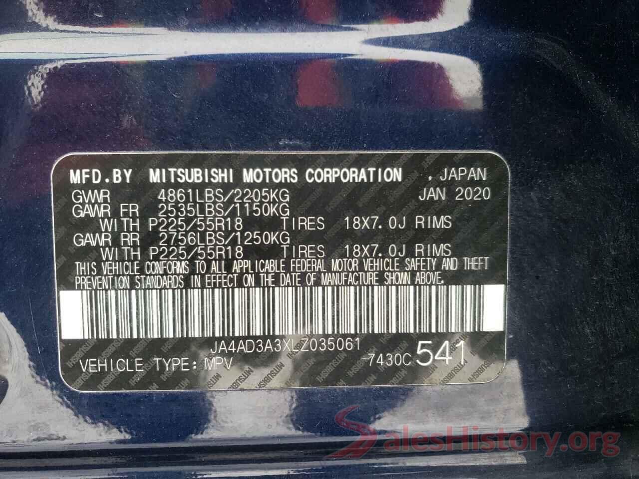 JA4AD3A3XLZ035061 2020 MITSUBISHI OUTLANDER