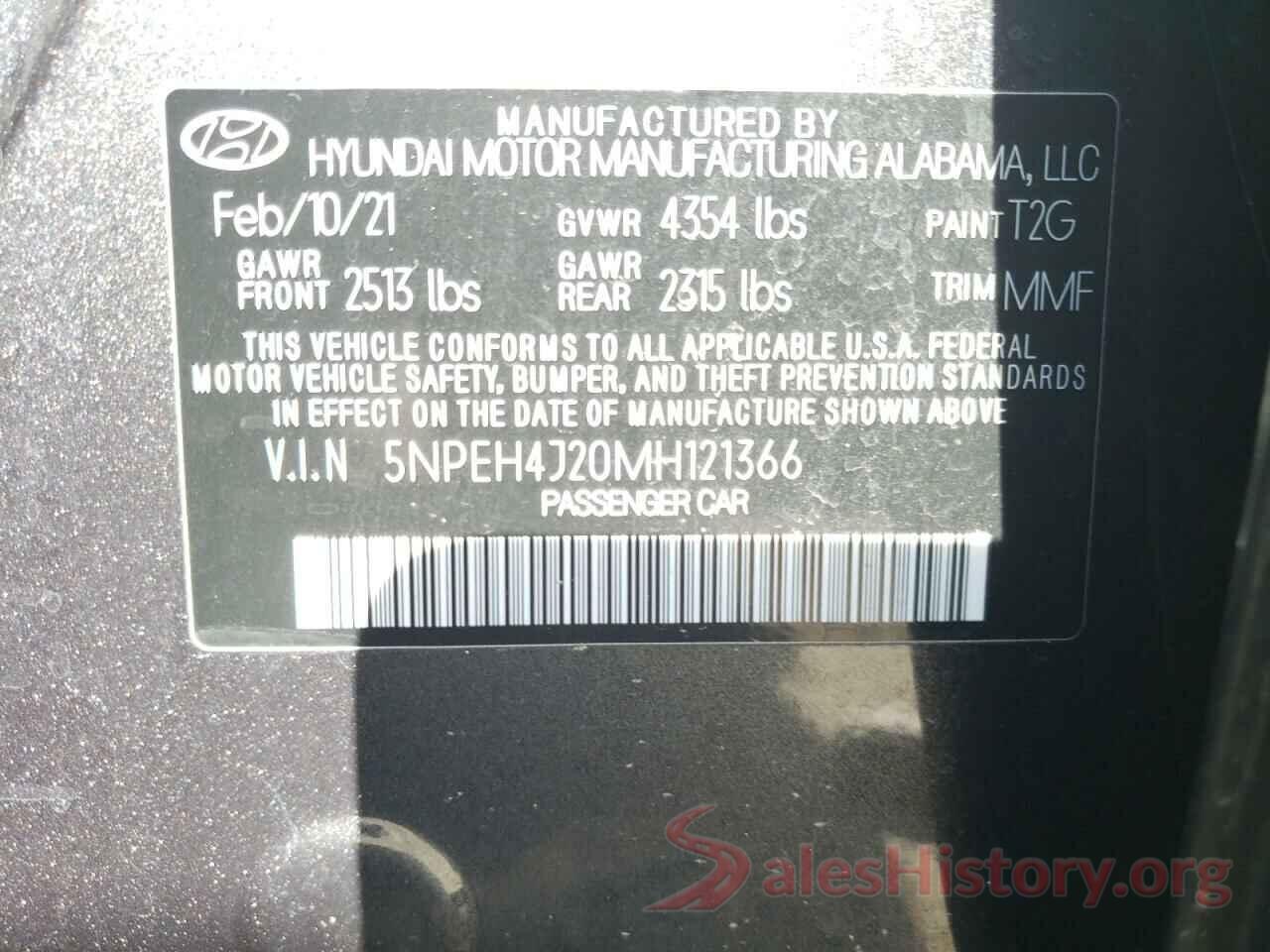 5NPEH4J20MH121366 2021 HYUNDAI SONATA