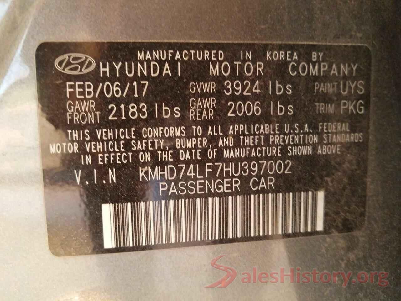 KMHD74LF7HU397002 2017 HYUNDAI ELANTRA