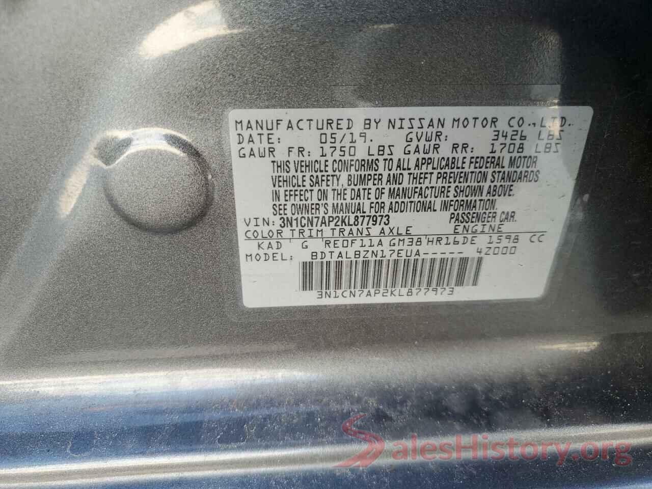 3N1CN7AP2KL877973 2019 NISSAN VERSA