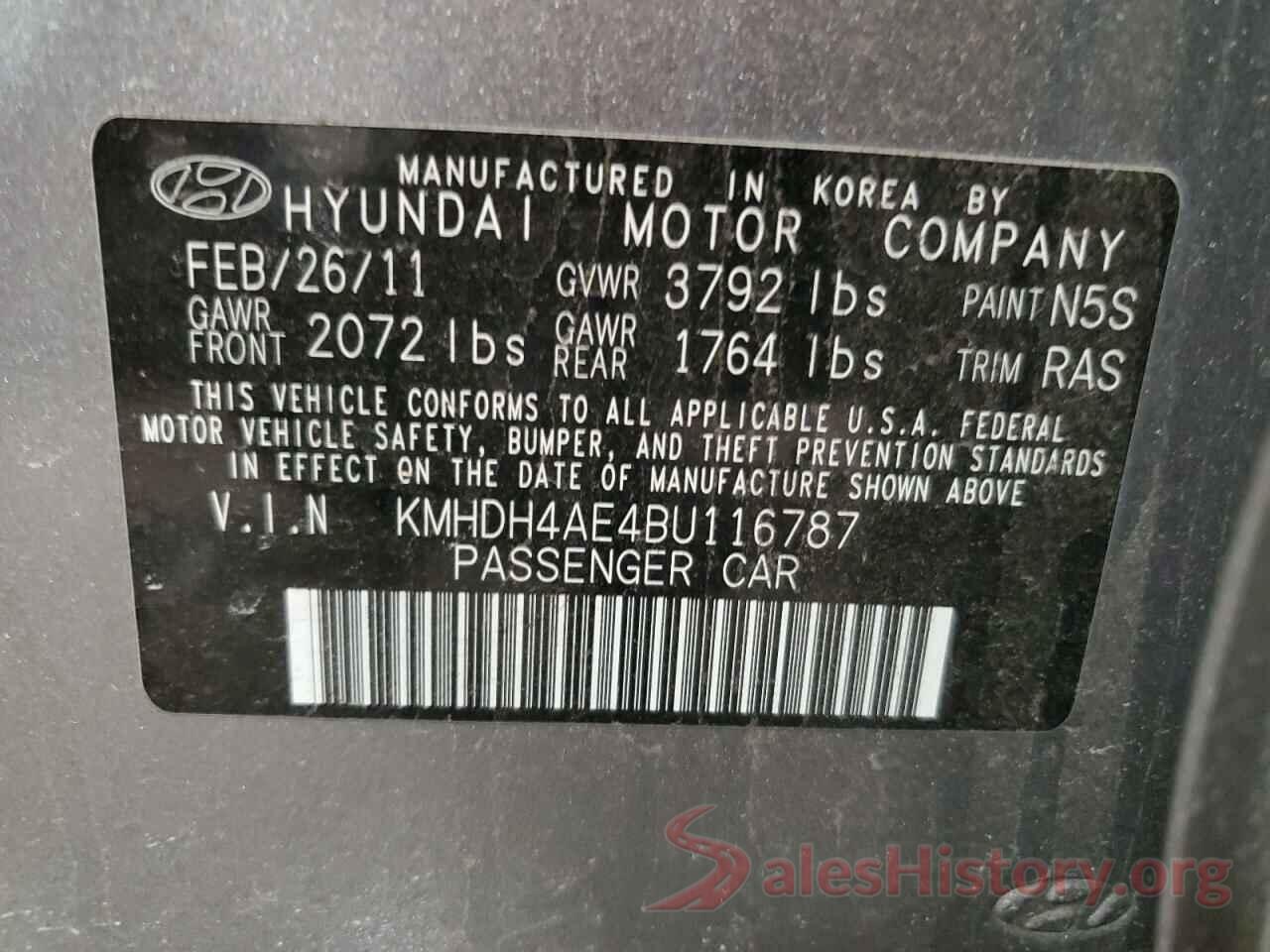 KMHDH4AE4BU116787 2011 HYUNDAI ELANTRA