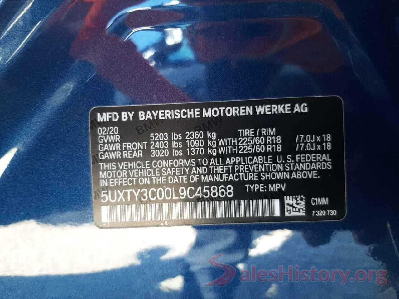 5UXTY3C00L9C45868 2020 BMW X3