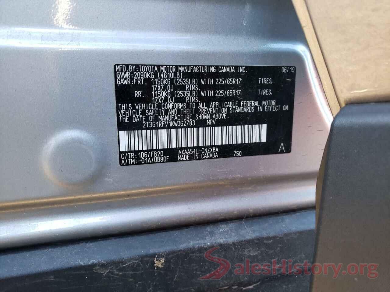 2T3G1RFV1KW062783 2019 TOYOTA RAV4