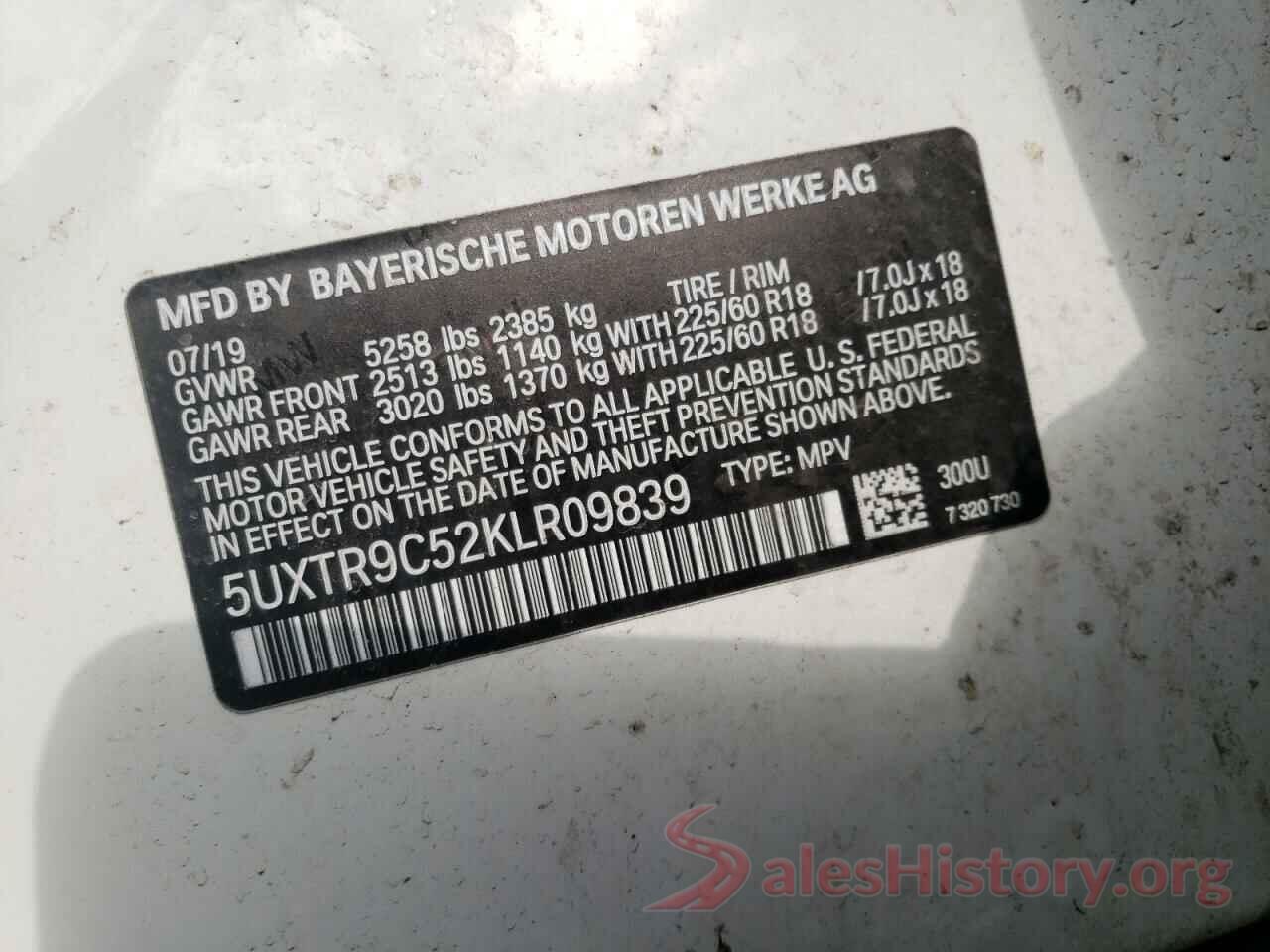 5UXTR9C52KLR09839 2019 BMW X3