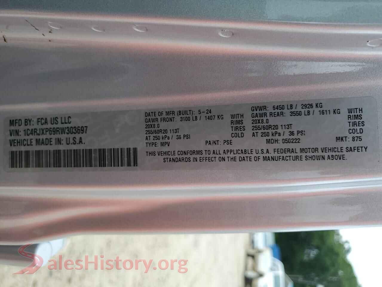 2024 JEEP WRANGLER VIN 1C4RJXP69RW303697, trunk area