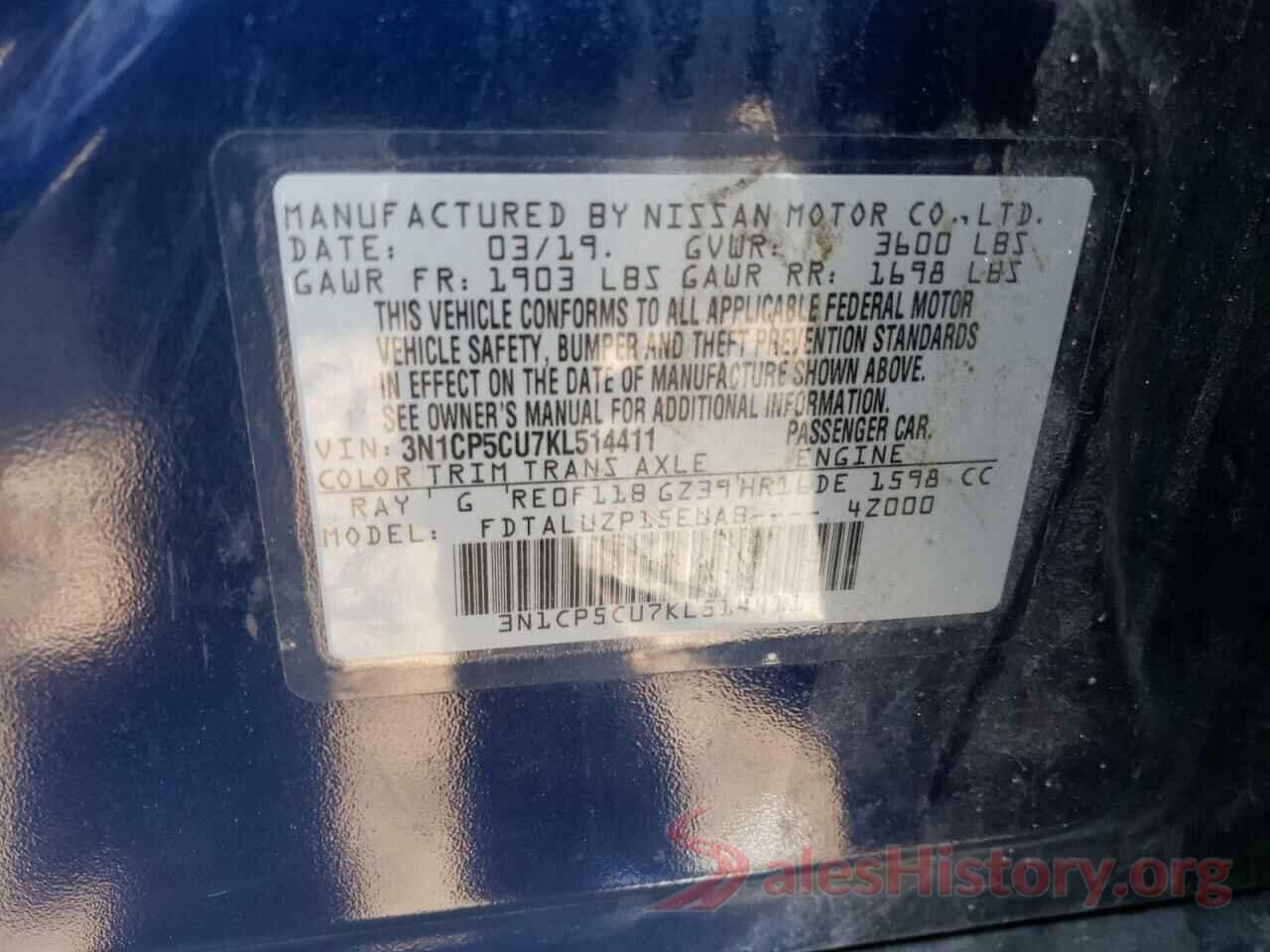 3N1CP5CU7KL514411 2019 NISSAN KICKS