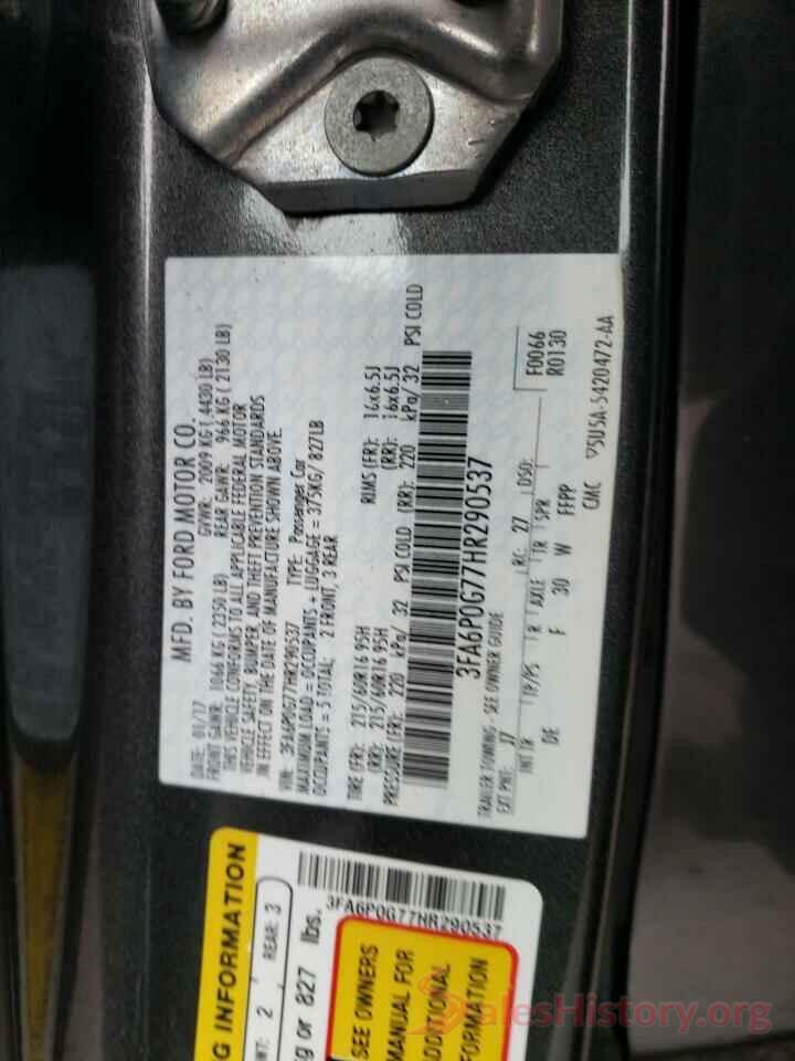 3FA6P0G77HR290537 2017 FORD FUSION