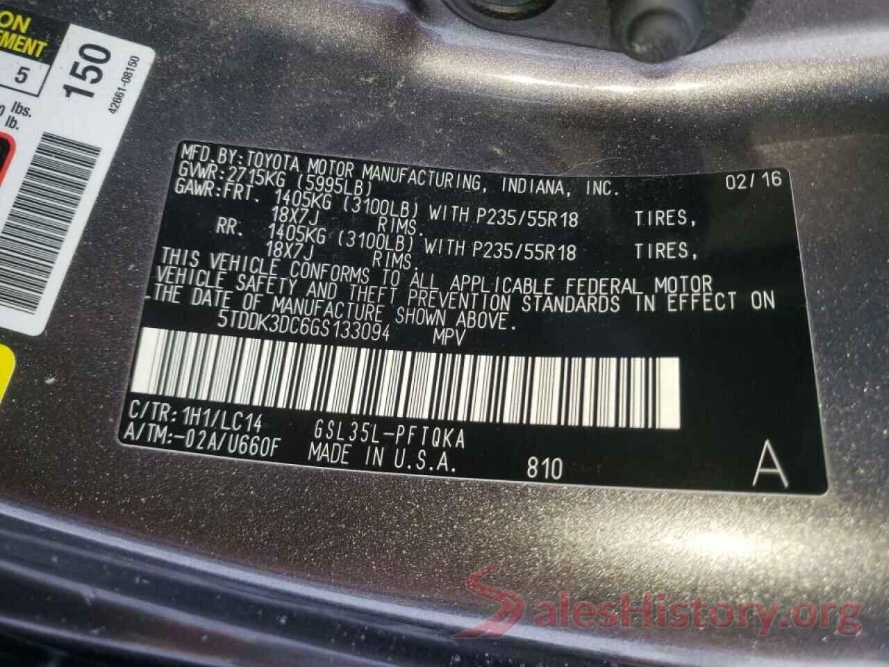 5TDDK3DC6GS133094 2016 TOYOTA SIENNA